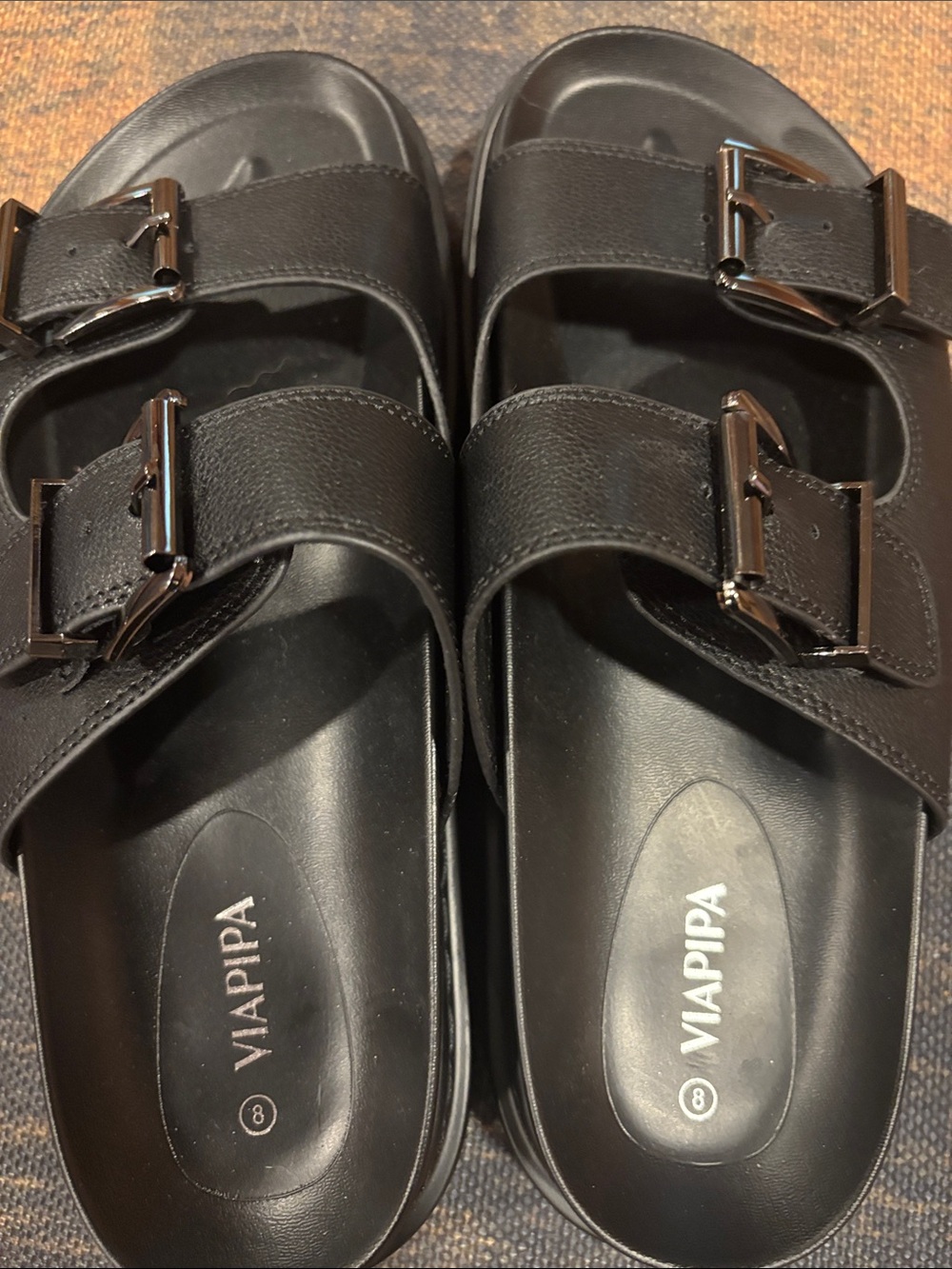 VIA PIPPA Black Double Buckle Slide Sandals Never Worn